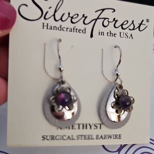 Silver Forest Purple and Silver Teardrop Earrings